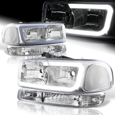 For 99-06 GMC Sierra 1500 2500 DRL LED Chrome Clear 4PCS Headlights+Bumper Lamps - Image 1 of 4