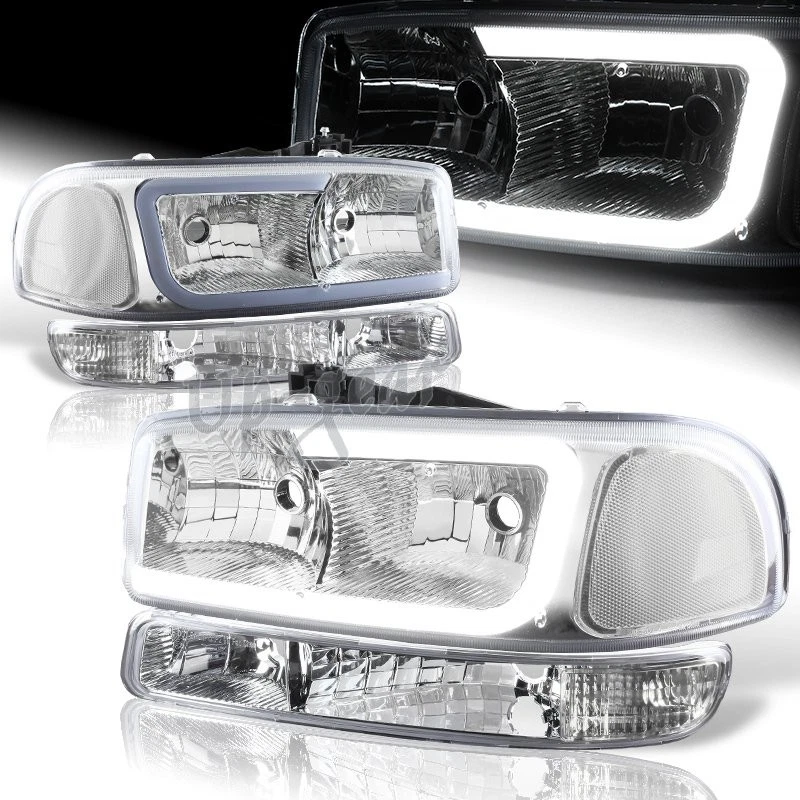 Faros + lámparas de parachoques LED cromados transparentes 4 piezas para 99-06 GMC Sierra 1500 2500 DRL Foto 1 de 4