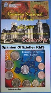 Spanien Off. Euro Kursmünzensatz 2009 Kantabrien KMS 1 Cent bis 2 Euro + 2 € WWU - Bild 1 von 1