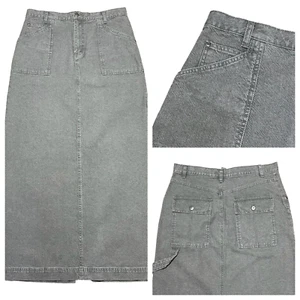 Y2K Denim Maxi Skirt 11 Gray 33 x 40 Carpenter Modest Long Straight Utility Work - Picture 1 of 9