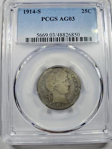 1914-S Barber Silver Quarter - PCGS AG03 - - Picture 1 of 4