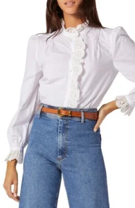 Joie Amiens Top Womens XS White 100% Cotton Button Front Mock Neck Blouse JDM486 - Picture 1 of 10