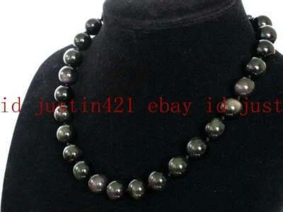 正品 8/10/12/14/16 毫米黑色黑曜石圆形宝石珠项链 18-36 英寸 AAA — 第 1/4 张图片