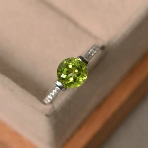 1.20 Ct Natural Peridot Diamond Anniversary Proposal Ring 14K Real White Gold - Picture 1 of 6