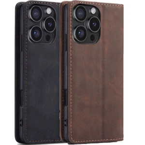 For iPhone 16e 16 Plus 16 Pro Max Leather Wallet Case Magnetic Heavy Duty Cover - Picture 1 of 24