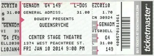 2014 Geoff Tate Queensryche Full Complete Concert Ticket Stub Atlanta GA - Picture 1 of 1