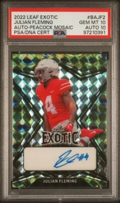 2022 Leaf Exotic Autographs Peacock Mosaic Julian Fleming /6 PSA 10 AUTO 10 - Image 1 of 2