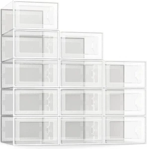 SEE SPRING Stackable Shoe Storage Organizer Space 12 PACK CLEAR NEW IN BOX - Picture 1 of 8
