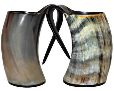 Paquete de 2 tazas medianas de cuerno de buey jarra de cuerno taza vaso de cerveza recipiente para beber vikingo Foto 1 de 4