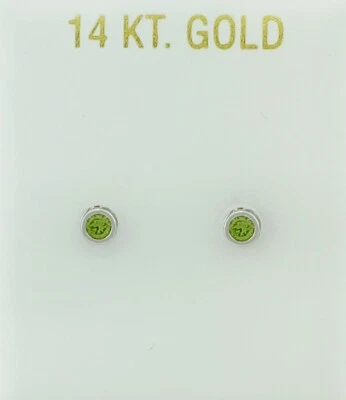 LAB CREATED 0.20 Cts PERIDOT STUD EARRING 14k WHITE GOLD - New with Tag - Image 1 of 4