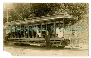Schenectady NY - BROADWAY TROLLEY & CONDUCTOR - RPPC Postcard - Picture 1 of 2