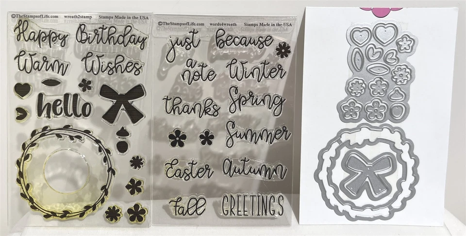 Lote de moldes de carimbo de borracha Stamps of Life WREATH primavera Natal estações - Imagem 1 de 1