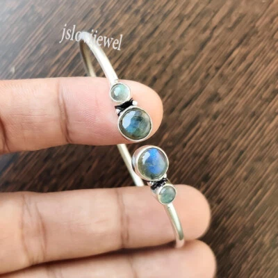 925 Silver Labradorite Gemstone Women's Beautiful Adjustable Bangle SV242 - Image 1 of 4