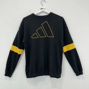Adidas Jumper Sweatshirt Unisex Kids 13-14Y Black Long Sleeve Yellow Logo ** - Picture 1 of 8