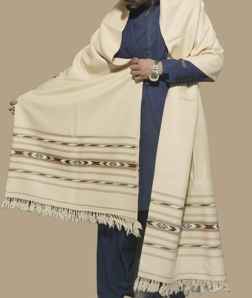 Bufanda envolvente chal 100 % lana de lujo de gran tamaño 118" para hombre nueva sin etiquetas blanco crema marrón Foto 1 de 1