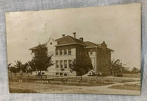Foto postal real Lincoln School Lamar Colorado matasellada 1910  - Imagen 1 de 3