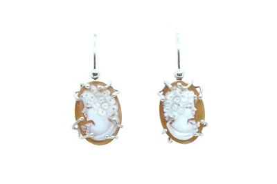 ORECCHINI CON CAMMEO INCISO A MANO IN ARGENTO 925 RODIATO ORO TORRE DEL GRECO  - Imagen 1 de 2