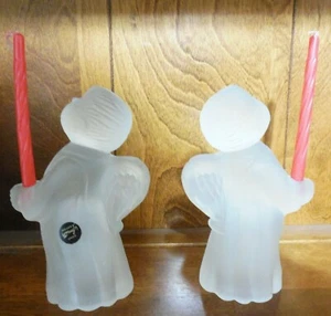 ANGELS Candle Holders PAIR Angel Frosted Glass Hand Crafted by Smith - Christmas - Picture 1 of 9