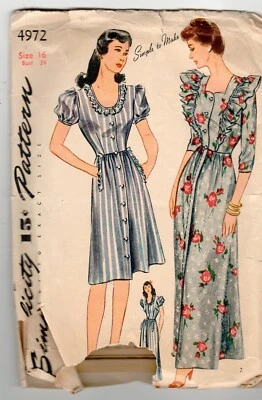 Simplicity Pattern No 4972 Size 16 Bust 34 Vintage Housedress - Image 1 of 2