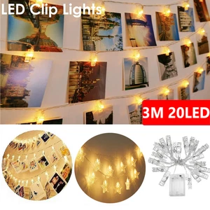 Photo Clip Fairy 20 LEDs String Lights for Wall Hanging Pictures Bedroom Wedding - Picture 1 of 28