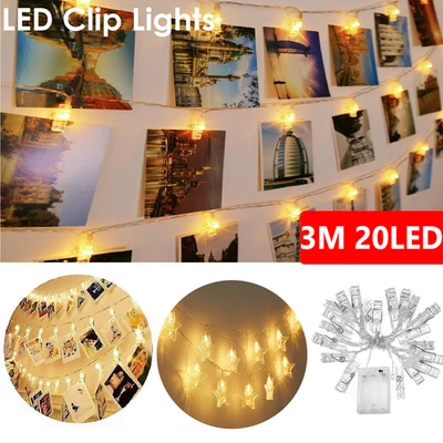 Photo Clip Fairy 20 LEDs String Lights for Wall Hanging Pictures Bedroom Wedding - Image 1 of 4