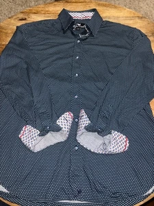 Butter Cloth Shirt Mens Medium Blue Geometric Button Up Stretch Casual - Picture 1 of 5