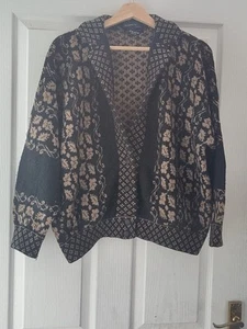 Vintage Helen Raine Designs 100% Shetland Wolle schwarz & beige Strickjacke Gr. M - Bild 1 von 11