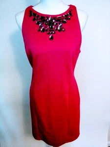 Jennifer Lopez Jeweled Dress Size 10 Women's Hot Pink Sheath Dress With Zipper - Picture 1 of 8