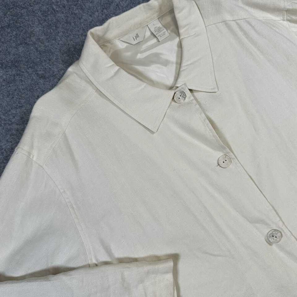 Chaqueta Camisa J. Jill Mujer Grande Marfil Mezcla Lino Forrada Botón Frontal Blazer Foto 1 de 4