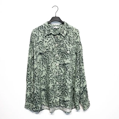 NEXT Sage Green Anmial Print Roll Tab Sleeve Relaxed Fit Shirt - Size 14 - Image 1 of 4
