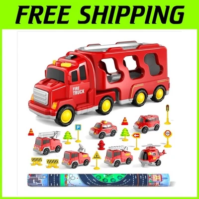 Juego de juguetes para coche de bomberos 7 en 1 con alfombrilla de juego y accesorios Foto 1 de 4
