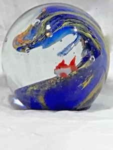 Ocean Wave Paperweight w/ Two Fish Glass    3" - Picture 1 of 12
