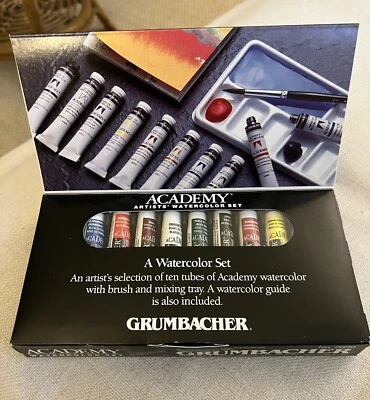 Juego de 10 acuarelas Grumbacher Academy 20/10 EE. UU. 2006 sin pincel Foto 1 de 4