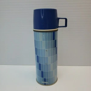 Thermoskanne Metall Vintage Picknick 2210 1960-1970 blau geometrisches Muster MCM Vakuum - Bild 1 von 24