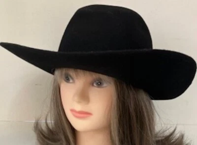 Sombrero de Vaquero Occidental Genuino 100% Fieltro Lana Negro Unisex Vintage WPL 4384. Talla 7 Foto 1 de 4
