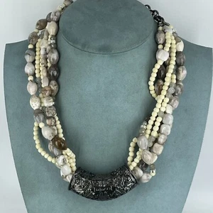 Mimco chunky necklace gemstone beaded multistrand statement gunmetal - Picture 1 of 11