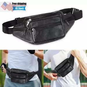 Echt Leder Bauchtasche Multi Reißverschluss Gürteltasche Hüftgürtel Handtasche Tasche Schwarz - Bild 1 von 12