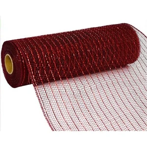 Craig Bachman Metallic Deco Poly Mesh Ribbon, 10 in X 10 yd Burgundy w/ Red Foil - Picture 1 of 1