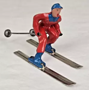 Barclay B190 #495 Mann auf Ski (roter Anzug) 2 1/4" hoch Druckguss USA top - Bild 1 von 12