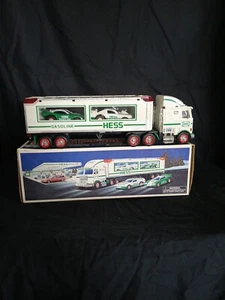 1997 HESS Toy Truck and Racers with 2 Stock Car Style Racers - Picture 1 of 4