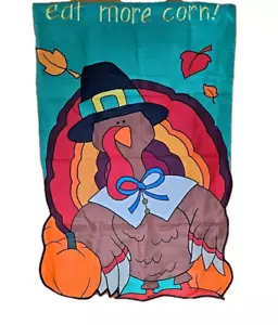 Bandiera da giardino tacchino del Ringraziamento mangia più mais! 41" X 27" Oxford Nylon Decorazione Casa - Foto 1 di 7