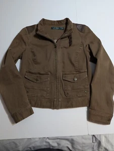 Ralph Lauren Cargo Moto Jacket Women's 6 Brown Sheep Leather Trim  - Picture 1 of 16