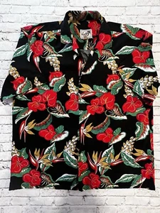 Mens Paradise Style Short Sleeve Black Floral Hawaiian Shirt Large - Picture 1 of 7