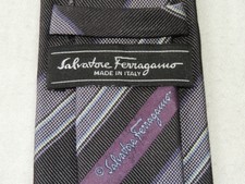 Salvatore Ferragamo MEN'S TIE GRAY, PURPLE/STRIPED  SKINNY 3" 59" ITALY
