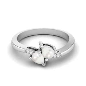 14k White Gold 4x3MM Pear Shape Natural Pearl Bypass Two Stone Women Ring - Picture 1 of 5