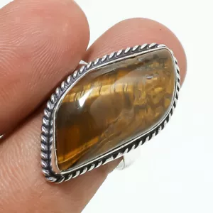 Tiger's Eye Gemstone Ring Handmade Unique Design Women's Jewelry 8.25" MXR 4596 - Picture 1 of 6