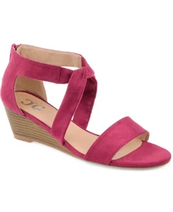 Journee Collection Womens Mattie Faux Suede Wedge Purple Sandals Size 7.5 - Picture 1 of 3