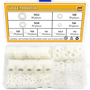 Nylon Flat Washer Assortment Set 600 Pieces, 9 Sizes - M2 M2.5 M3 M4 - Picture 1 of 12