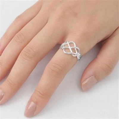 Puzzle Anillo Cuatro Bandas Plata de Ley 925 Alto Pulido Cara Altura 12 mm Tamaño 6 Foto 1 de 2