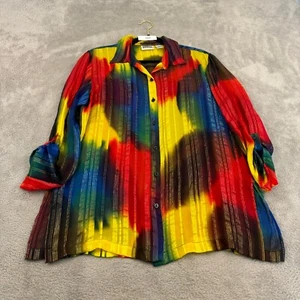 VTG Chico's Design Silk Button Up Top Womens 1 M Rainbow Metallic  Sheer Disco - Picture 1 of 16